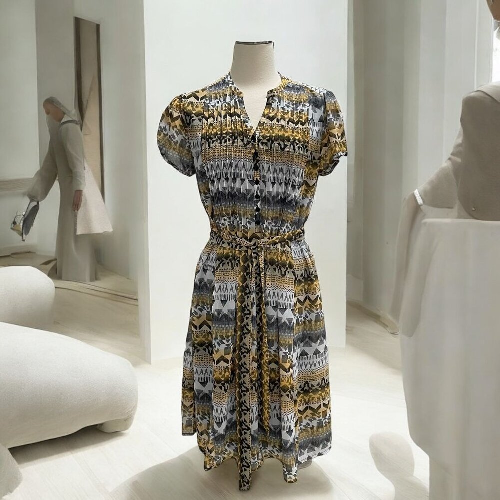 Robert Louis Aztec Print Belted Dress L Boho Casual Chic Tribal‎ Comfy